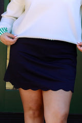 Scalloped Hem Stretch Mini Skort
