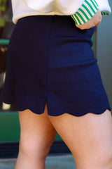 Scalloped Hem Stretch Mini Skort