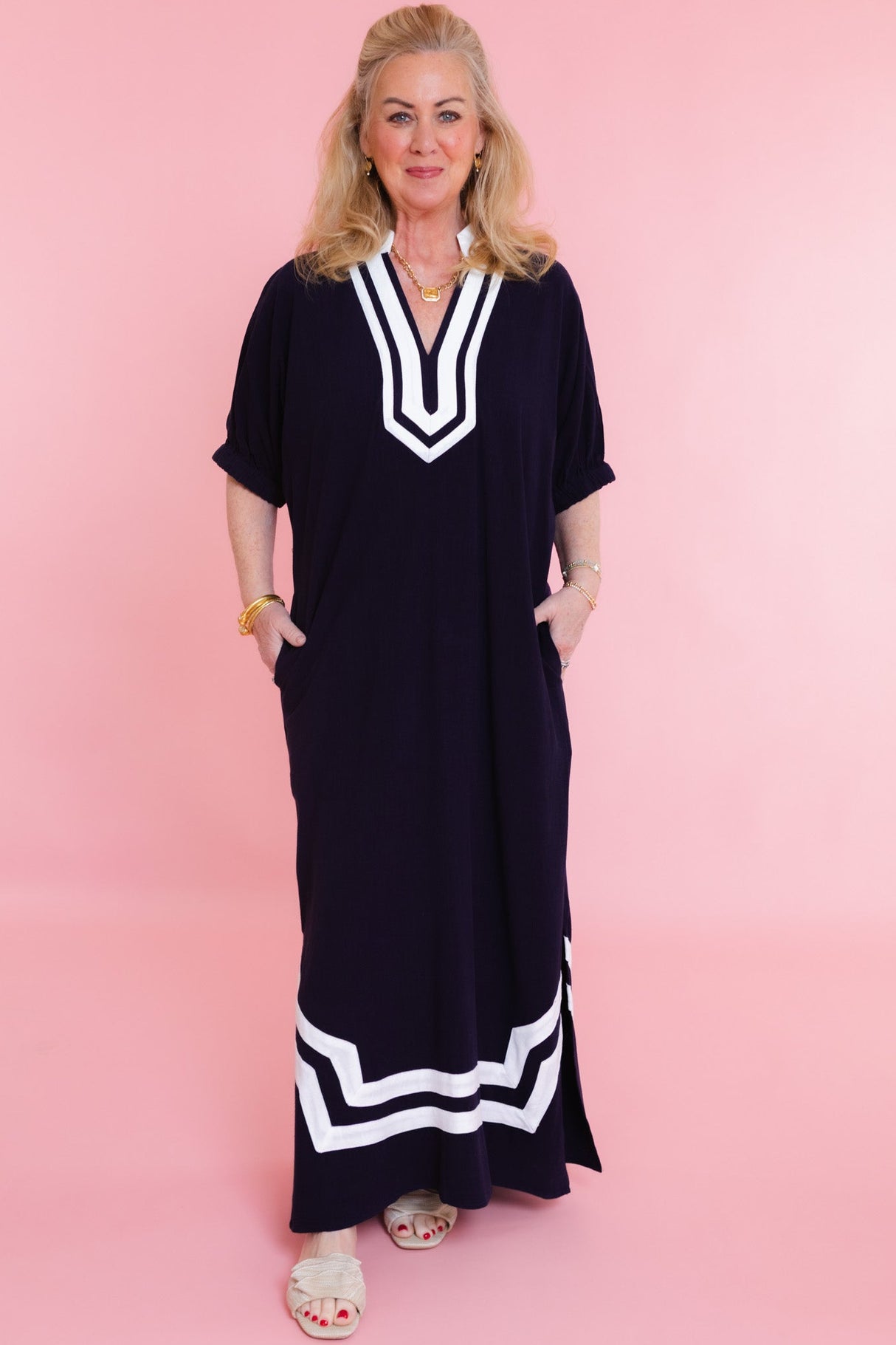 Refined Lines Linen Midi Dress