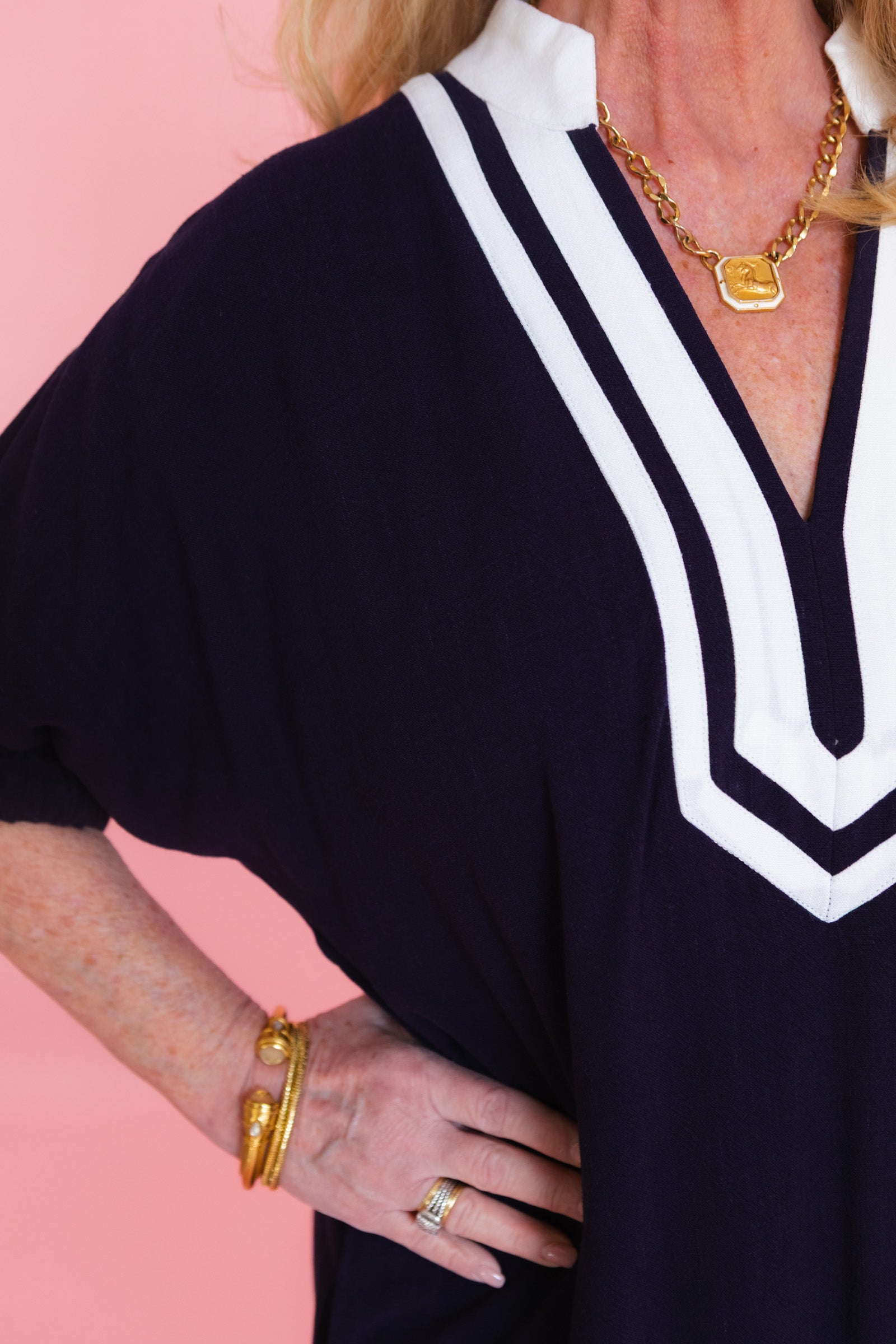 Refined Lines Linen Midi Dress