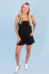 Sleeveless Scalloped Woven Set