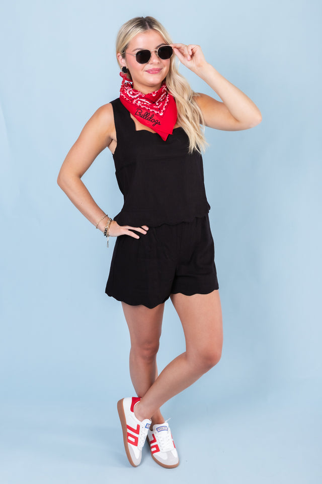 Sleeveless Scalloped Woven Set