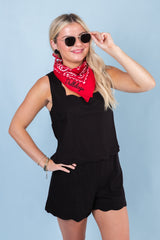 Sleeveless Scalloped Woven Set