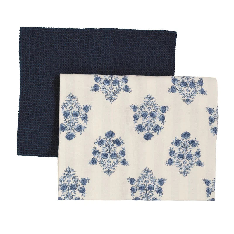 Mudpie | Blue Floral Stripes Towel Set