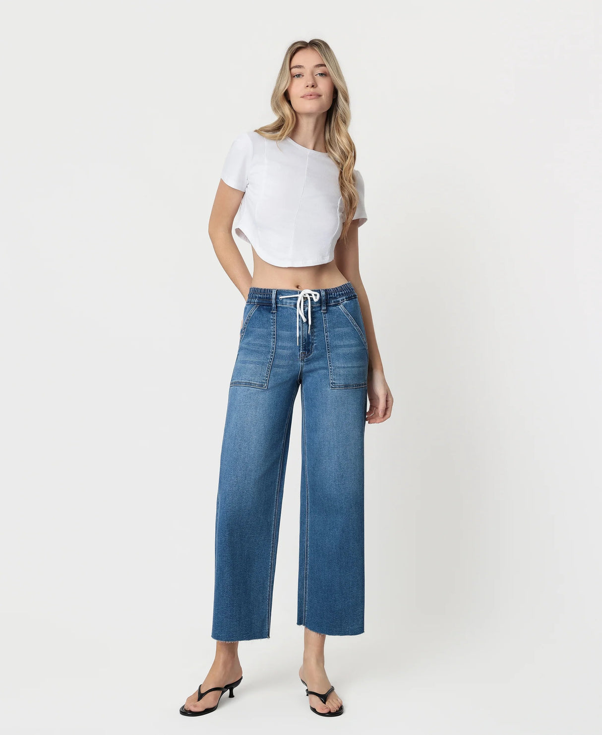 Vervet | Kris High Rise Drawstring Baggy Wide Leg Jeans
