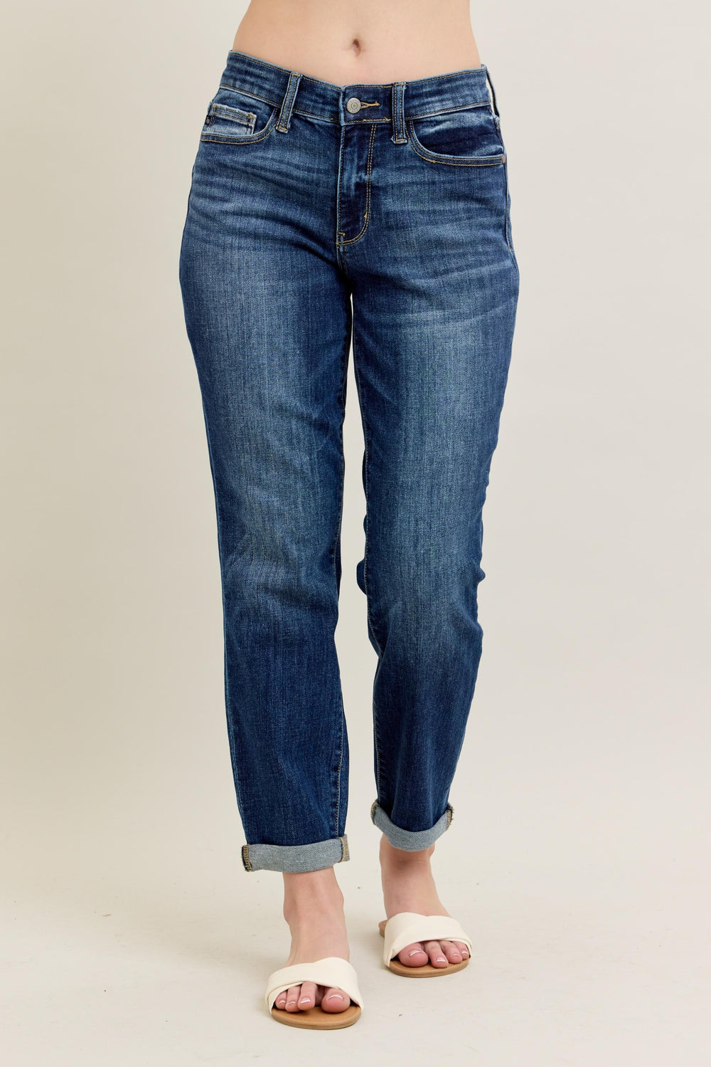 Judy Blue | Midrise Cuffed Boyfriend Jeans