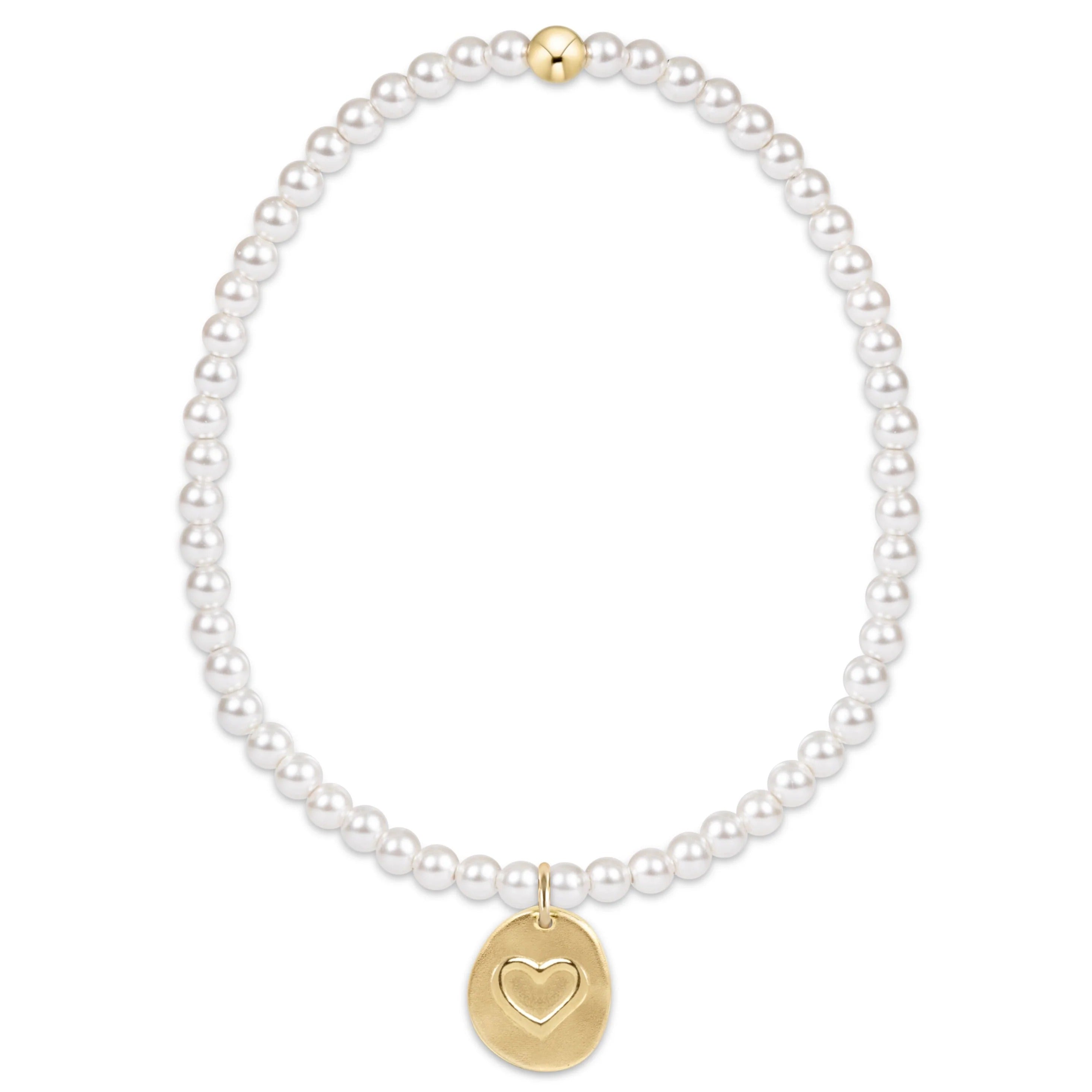 Enewton | Classic Pearl 3mm Bead Bracelet - Inspire Love Small Gold Charm