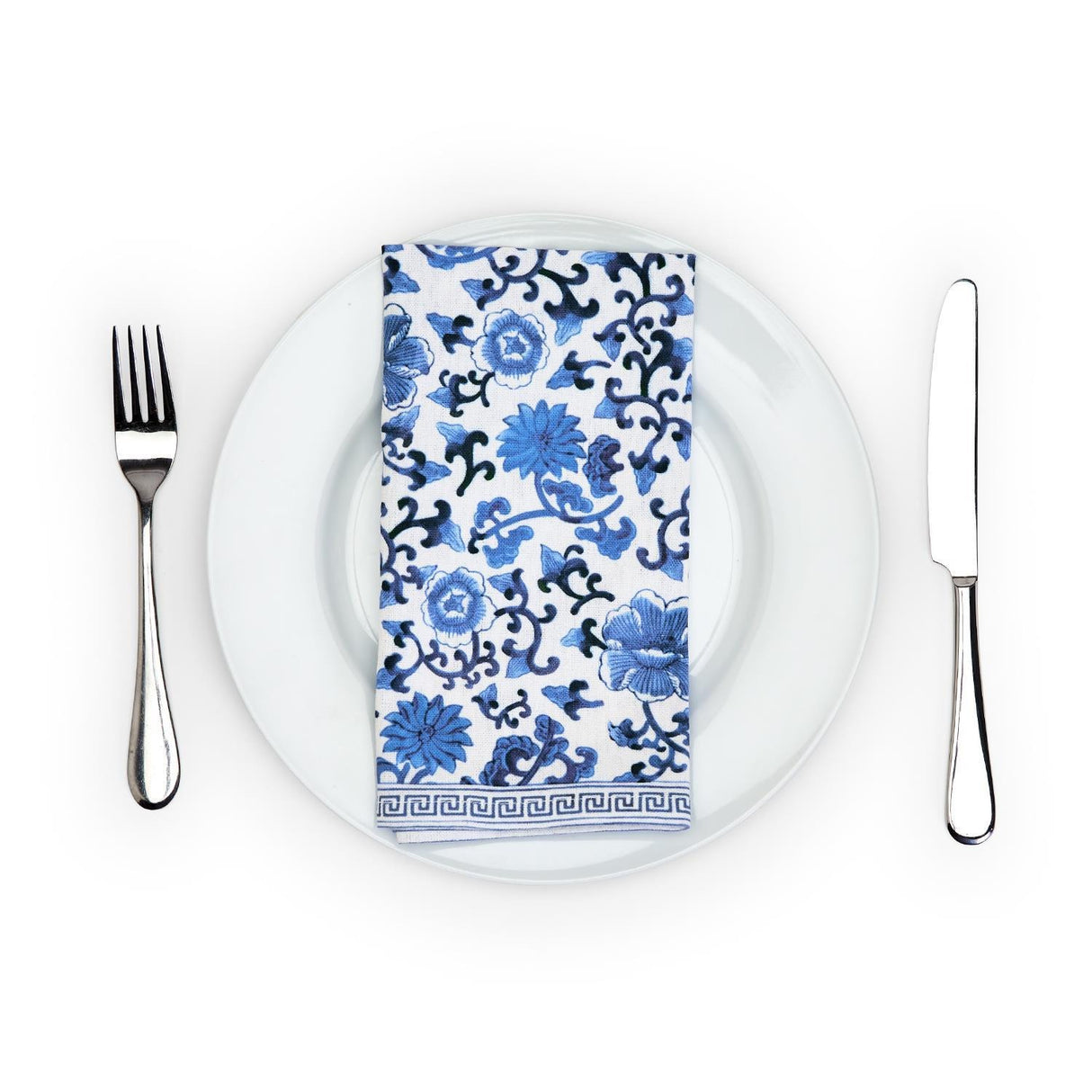 Chinoiserie Set of 4 Blue and White Floral Pattern Napkins