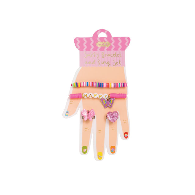 Mudpie | Sassy Bracelet & Ring Set - Happy