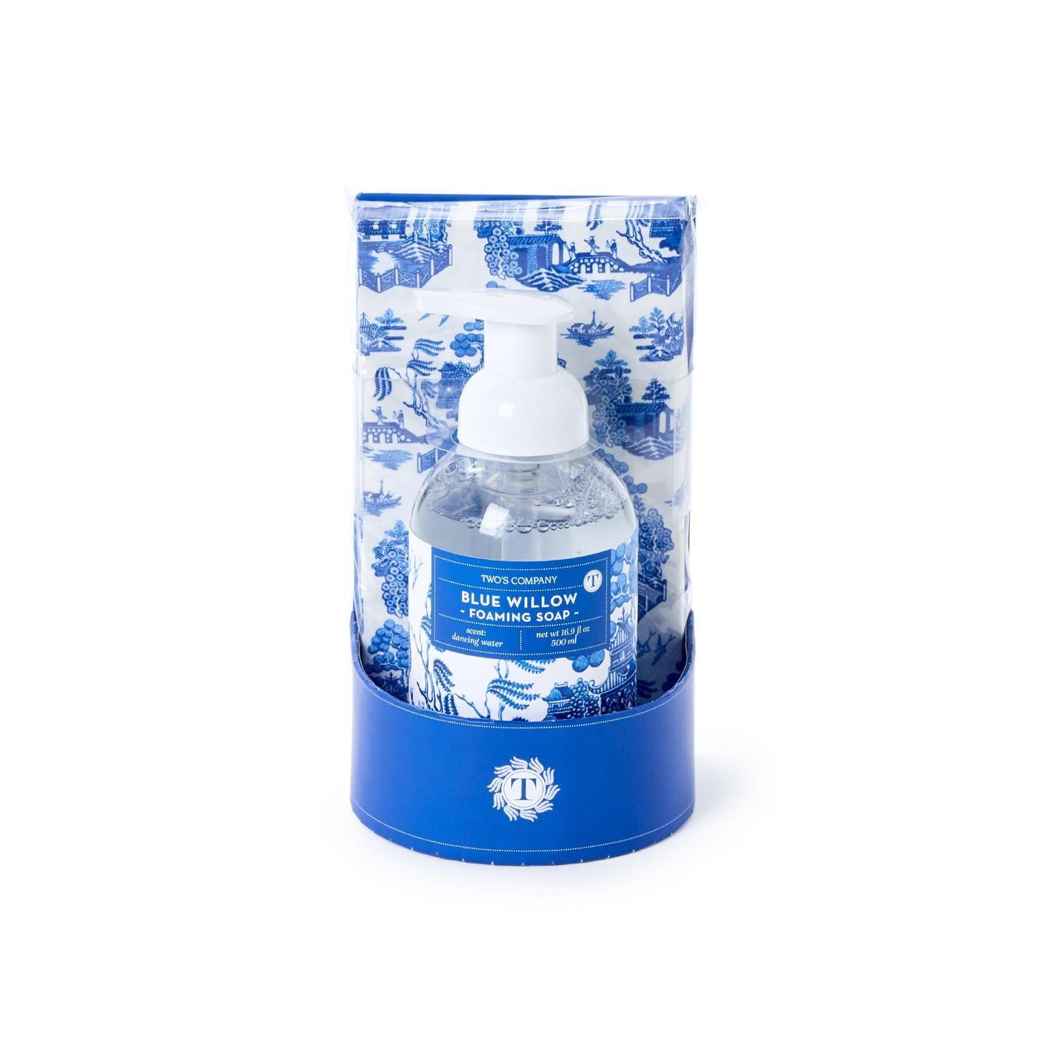 Two's Company | Blue Willow Crisp Foaming Soap with Guest Towels Set