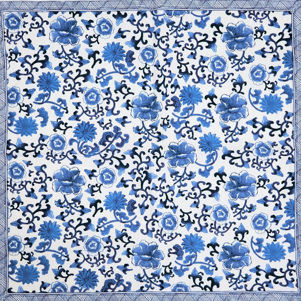 Chinoiserie Set of 4 Blue and White Floral Pattern Napkins