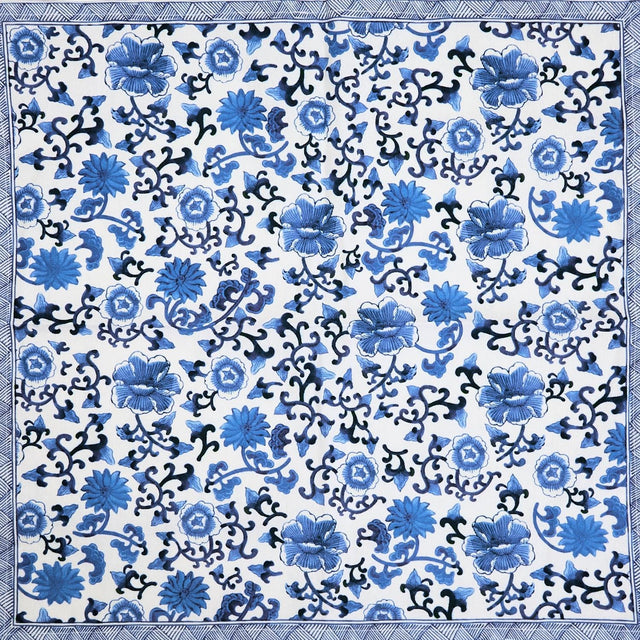 Chinoiserie Set of 4 Blue and White Floral Pattern Napkins