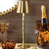 Two's Company | LED Portable Cordless Gold Bamboo Table Lamp