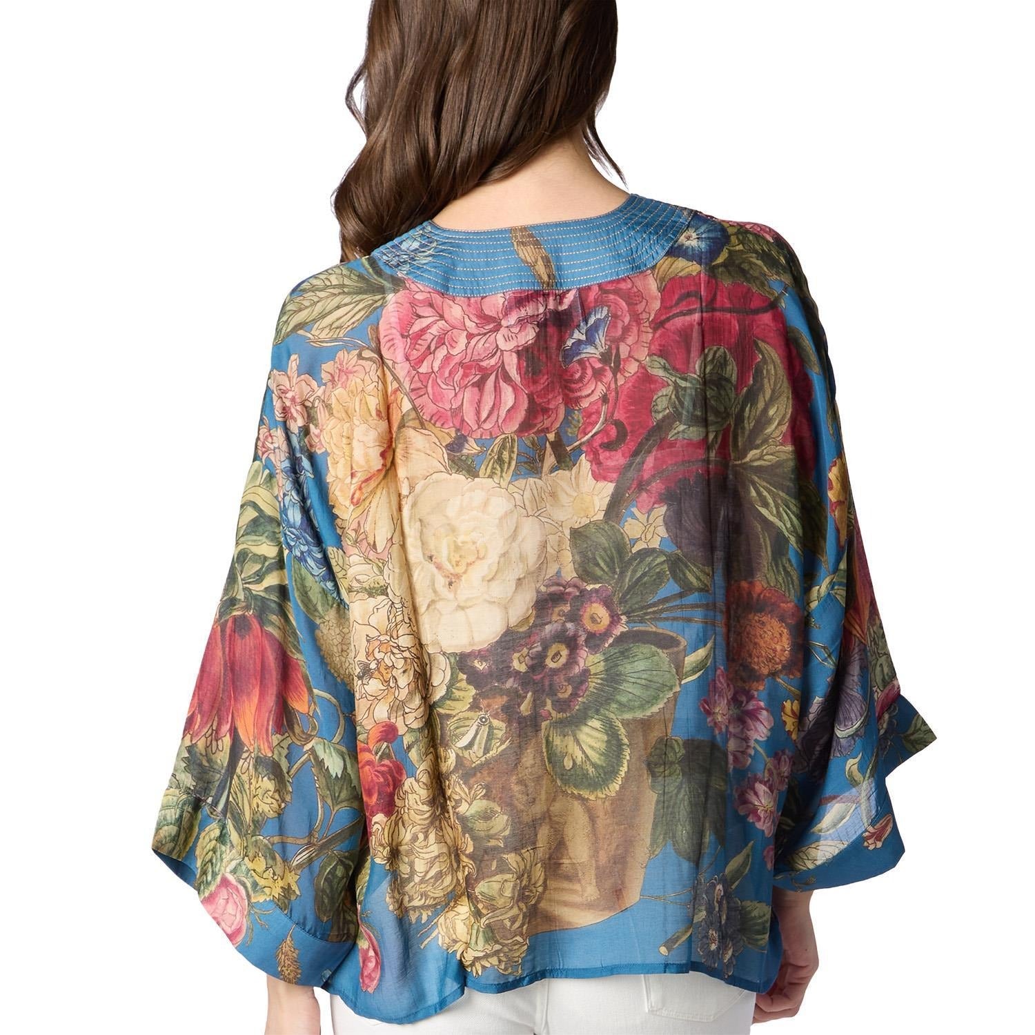 Primula Print Teal Short Kimono Jacket