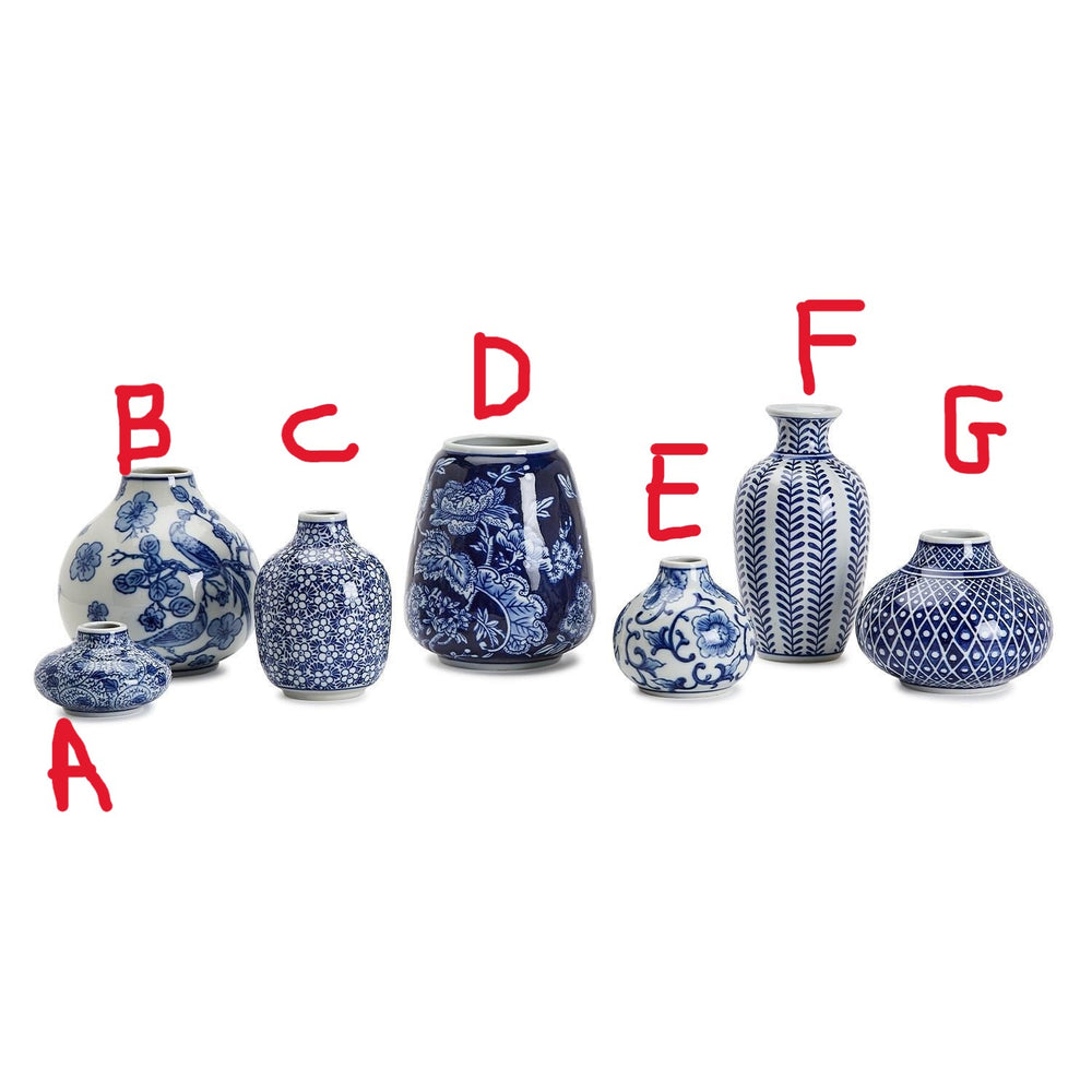Blue and White Hand-Painted Vase - Stoneware
