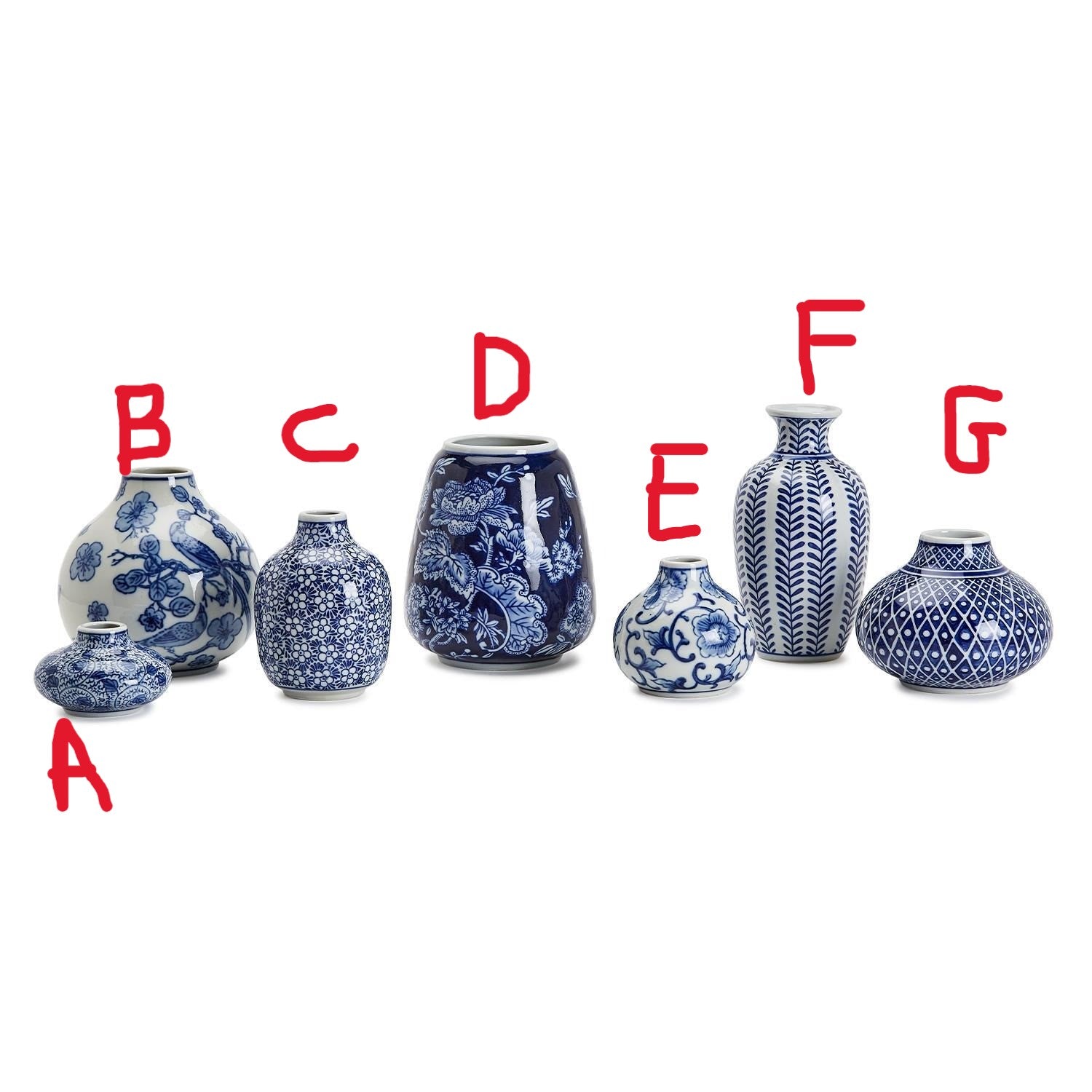 Blue and White Hand-Painted Vase - Stoneware