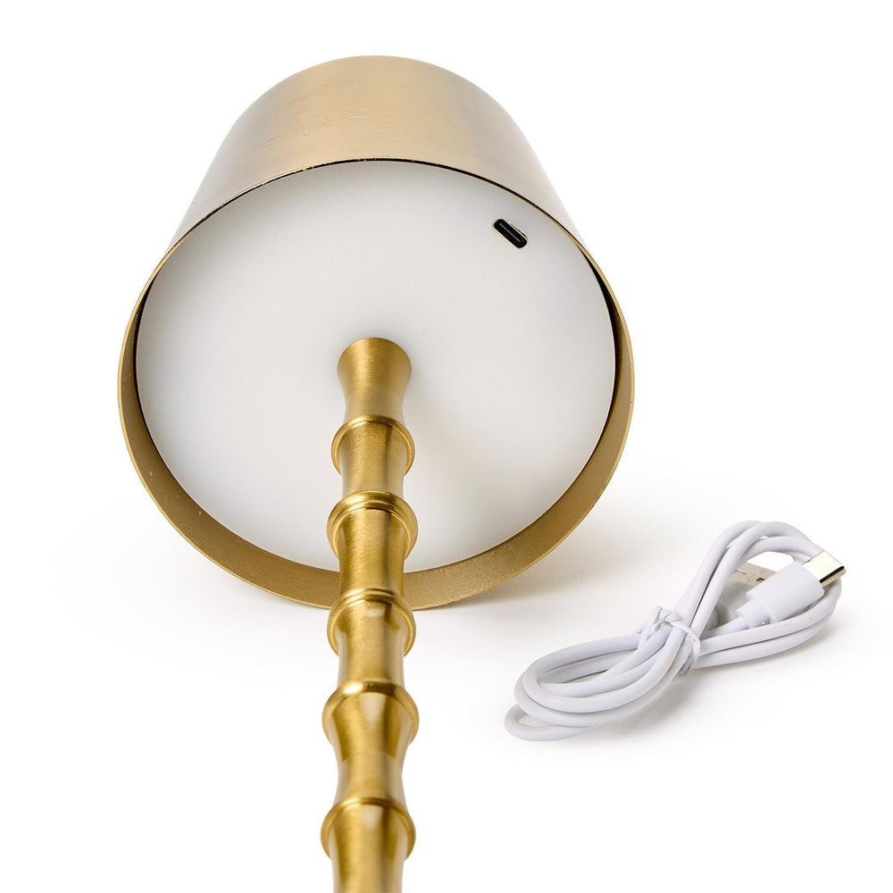 Two's Company | LED Portable Cordless Gold Bamboo Table Lamp