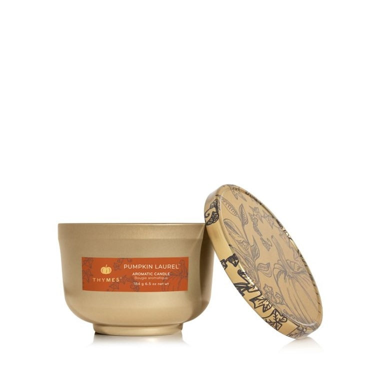 Thymes | Pumpkin Laurel Poured Candle Tin with Gold Lid