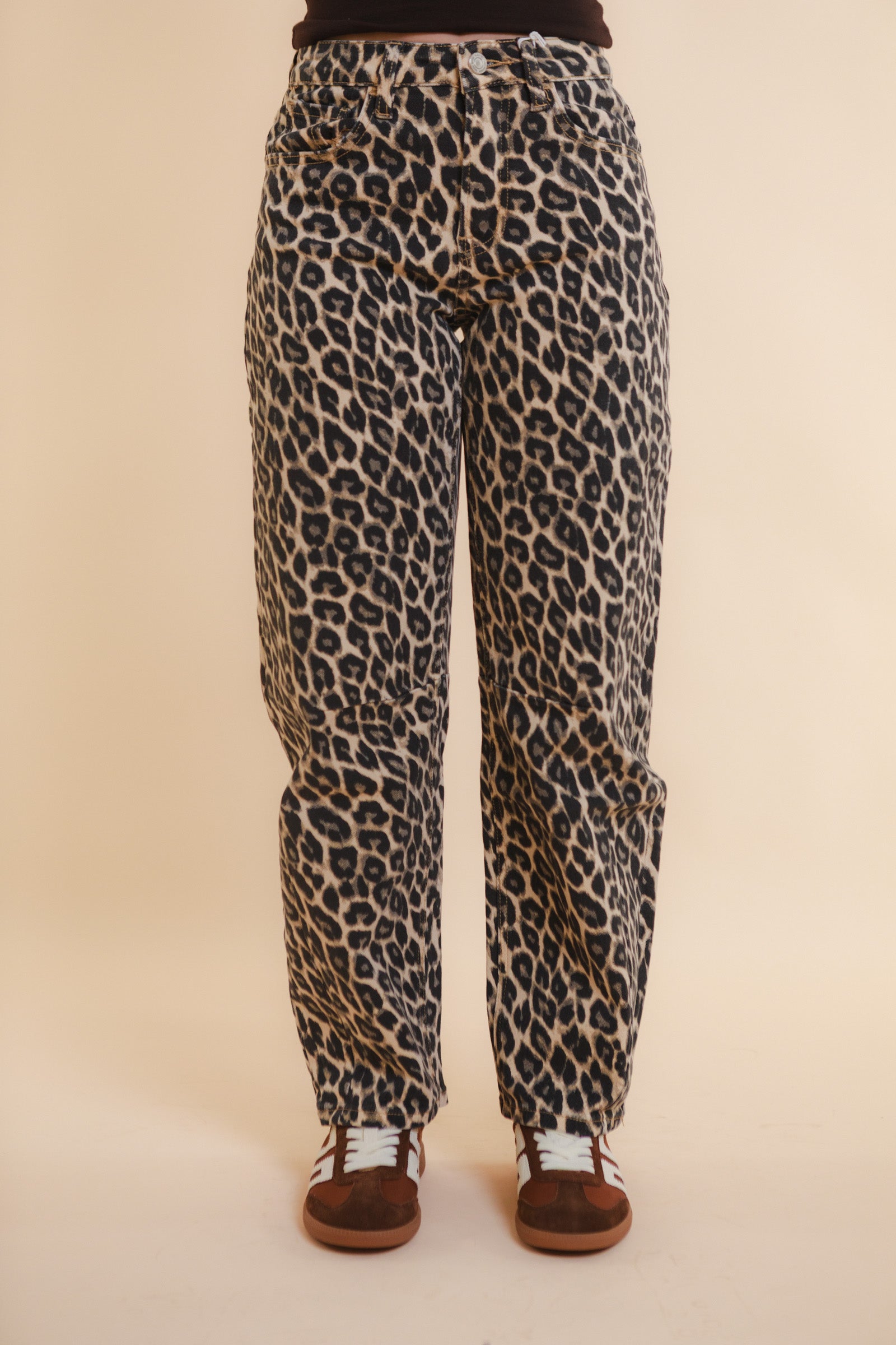 Vervet | High Rise Leopard Print Barrel Jeans
