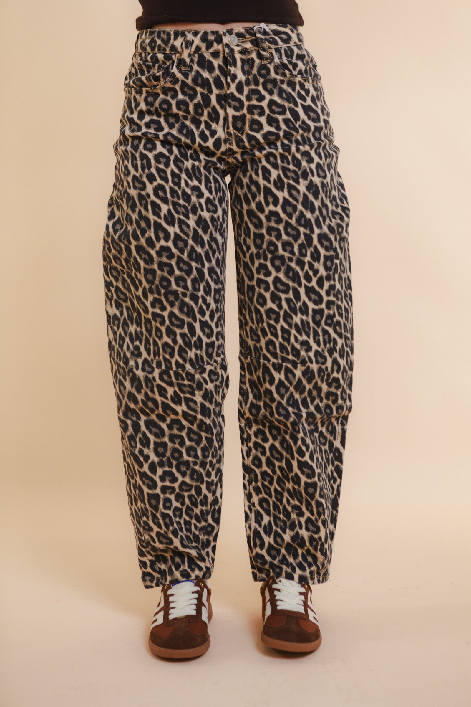 Vervet | High Rise Leopard Print Barrel Jeans