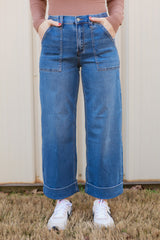 Vervet | High Rise Double Cuffed Baggy Wide Jeans