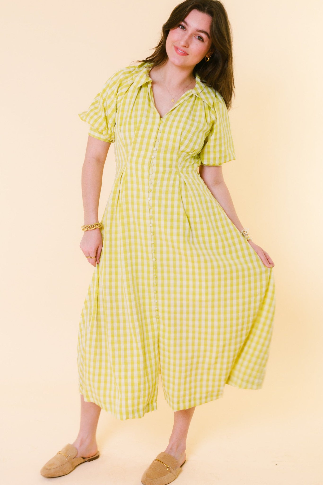 English Factory | Gingham Puff Sleeve Dress