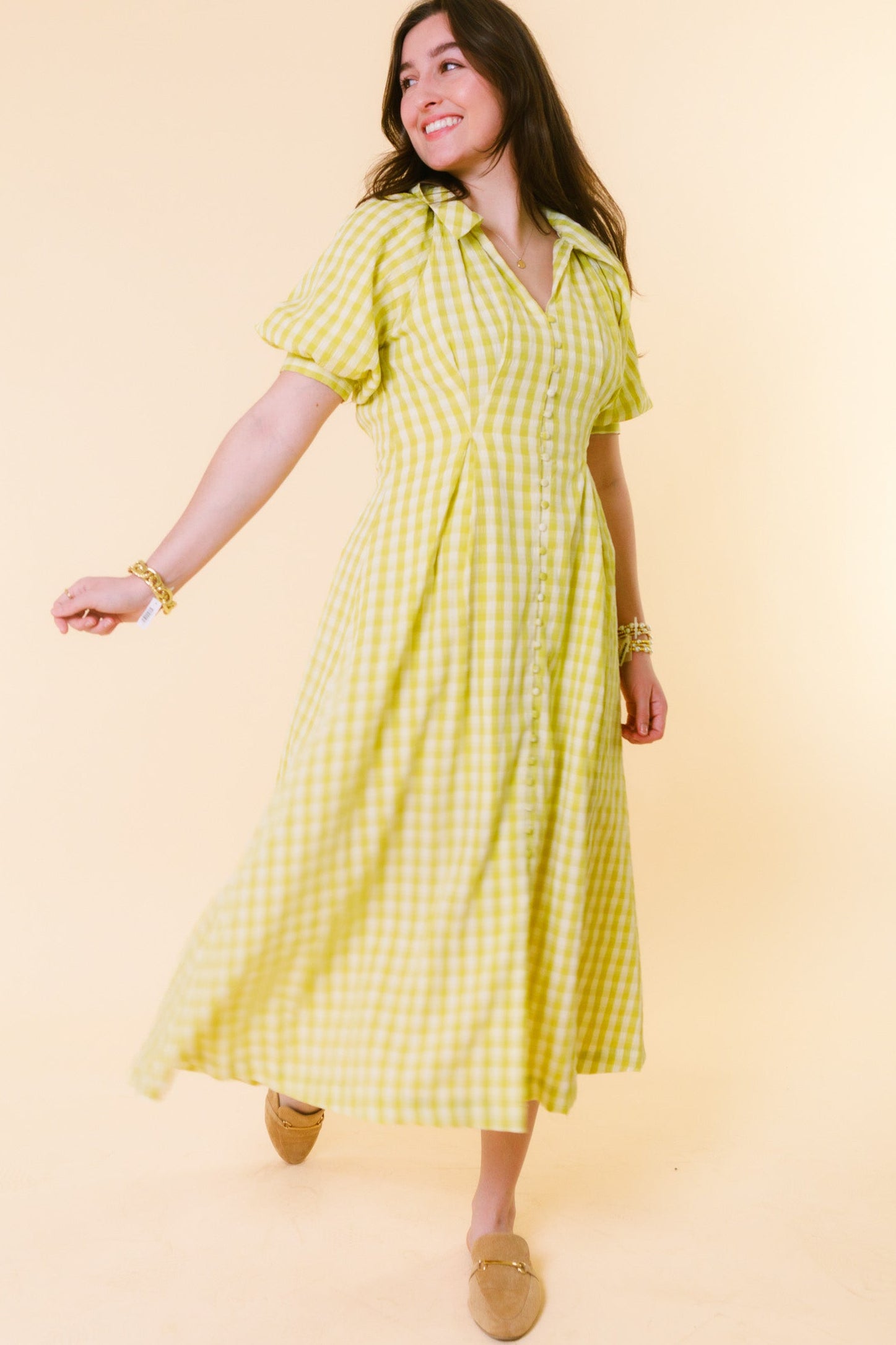English Factory | Gingham Puff Sleeve Dress