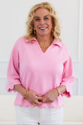 Scalloped Edge Collared V-Neck Top