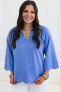 Scalloped Edge Collared V-Neck Top