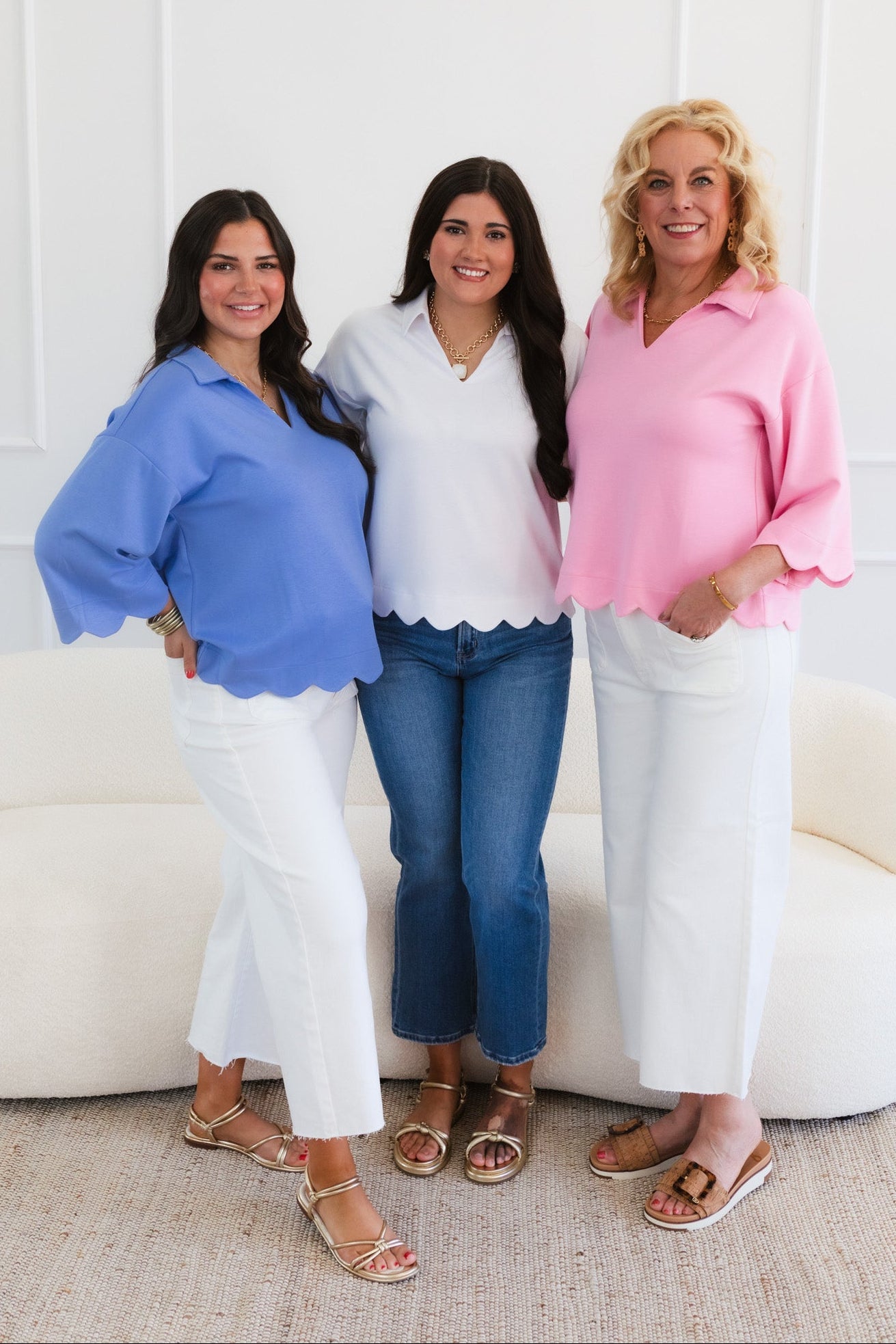 Scalloped Edge Collared V-Neck Top