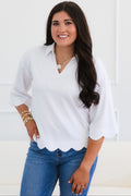Scalloped Edge Collared V-Neck Top