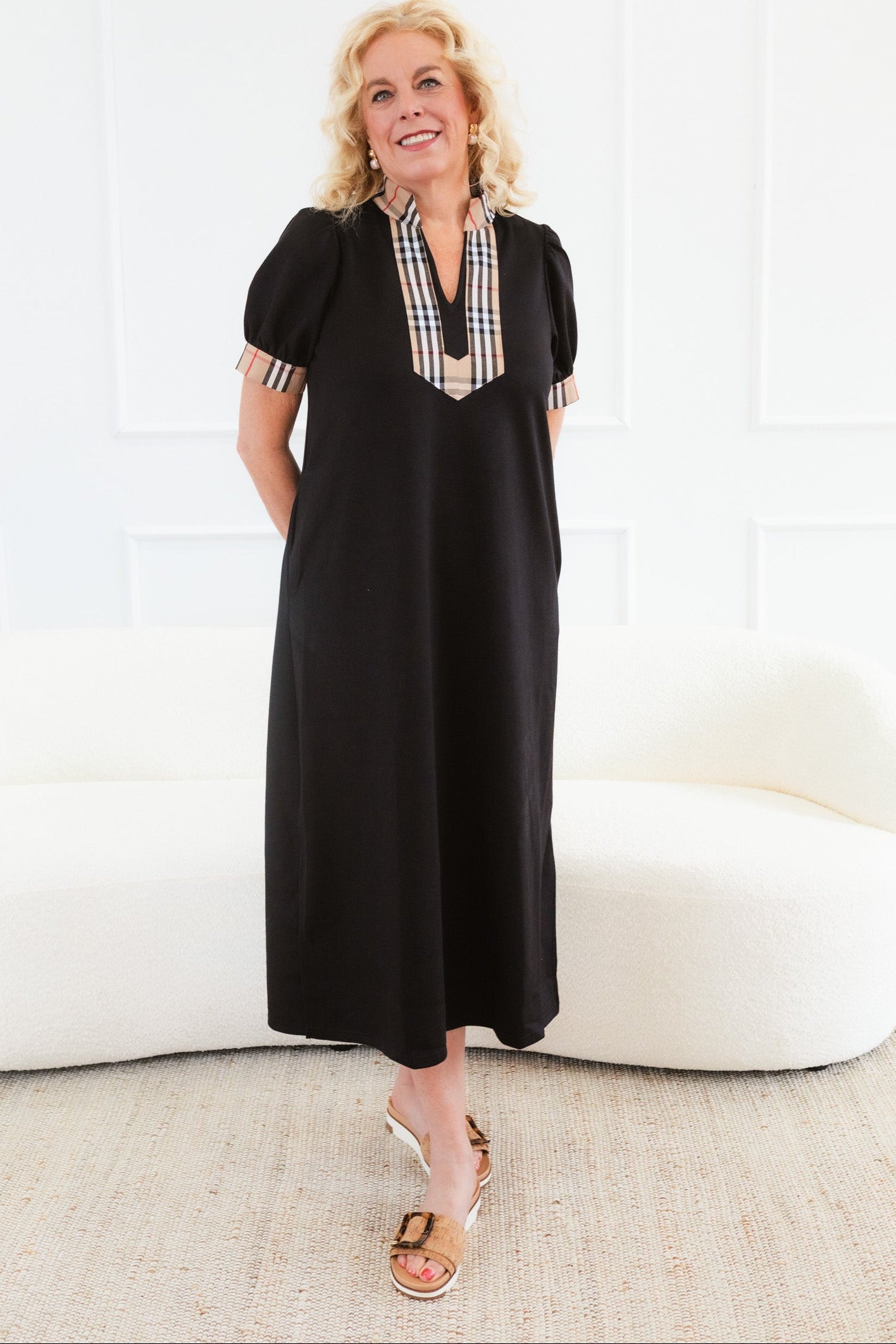 Classic Check Trim Midi Dress