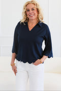 Scalloped Edge Collared V-Neck Top