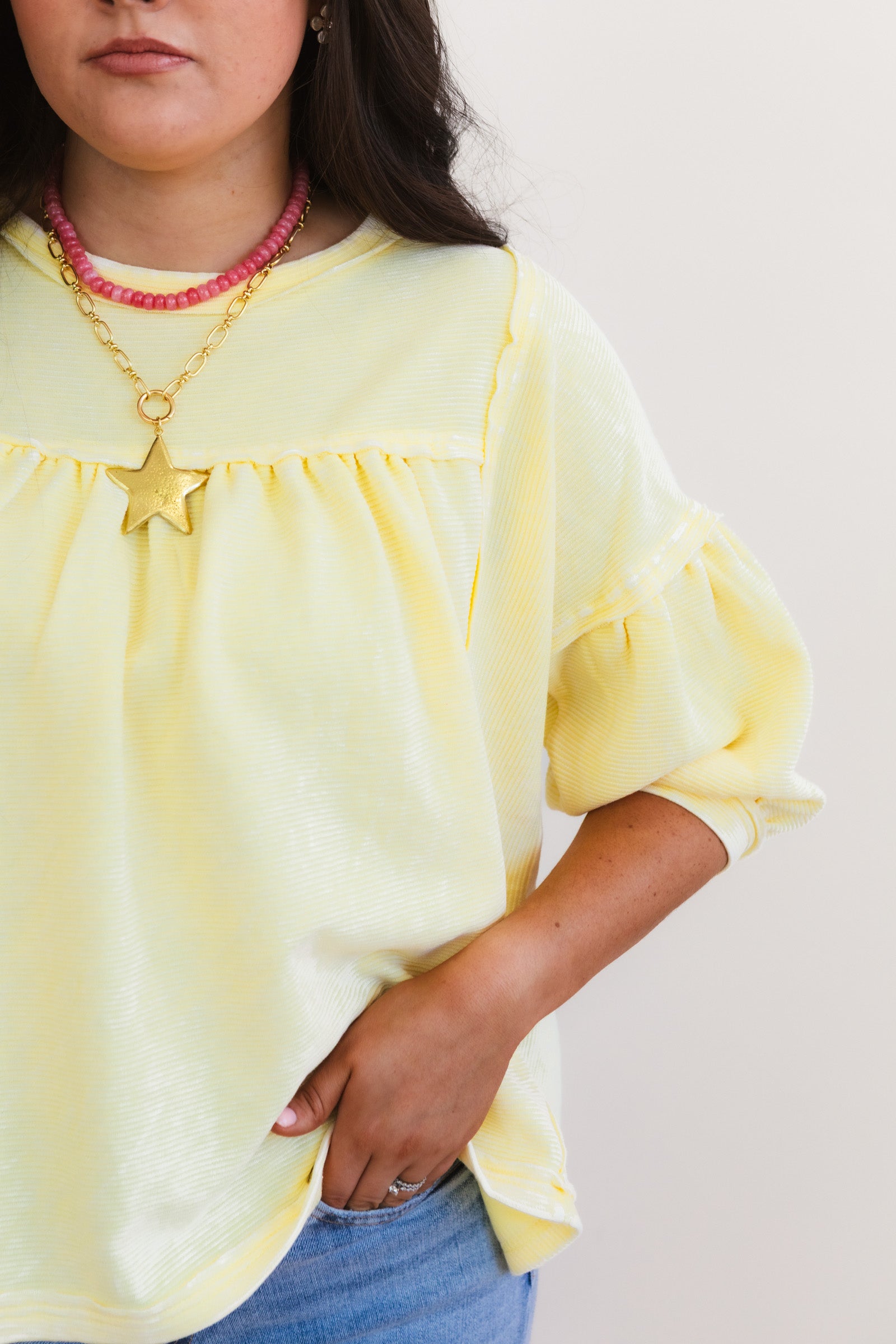 Textured Knit Washed Babydoll Top