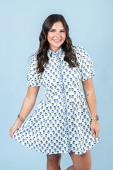 Mary Square | Rory Dress in Floral Foulard Navy