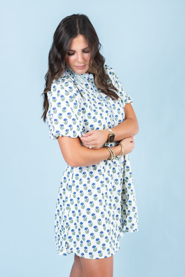 Mary Square | Rory Dress in Floral Foulard Navy