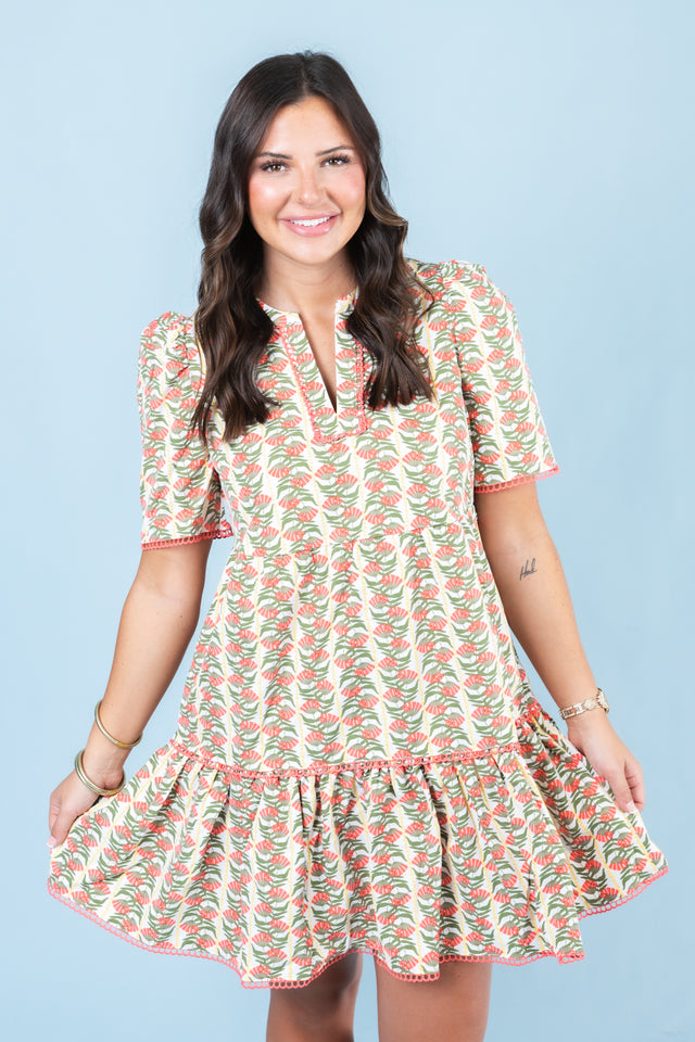 Mary Square | Adelyn Dress in Honey Vines Coral