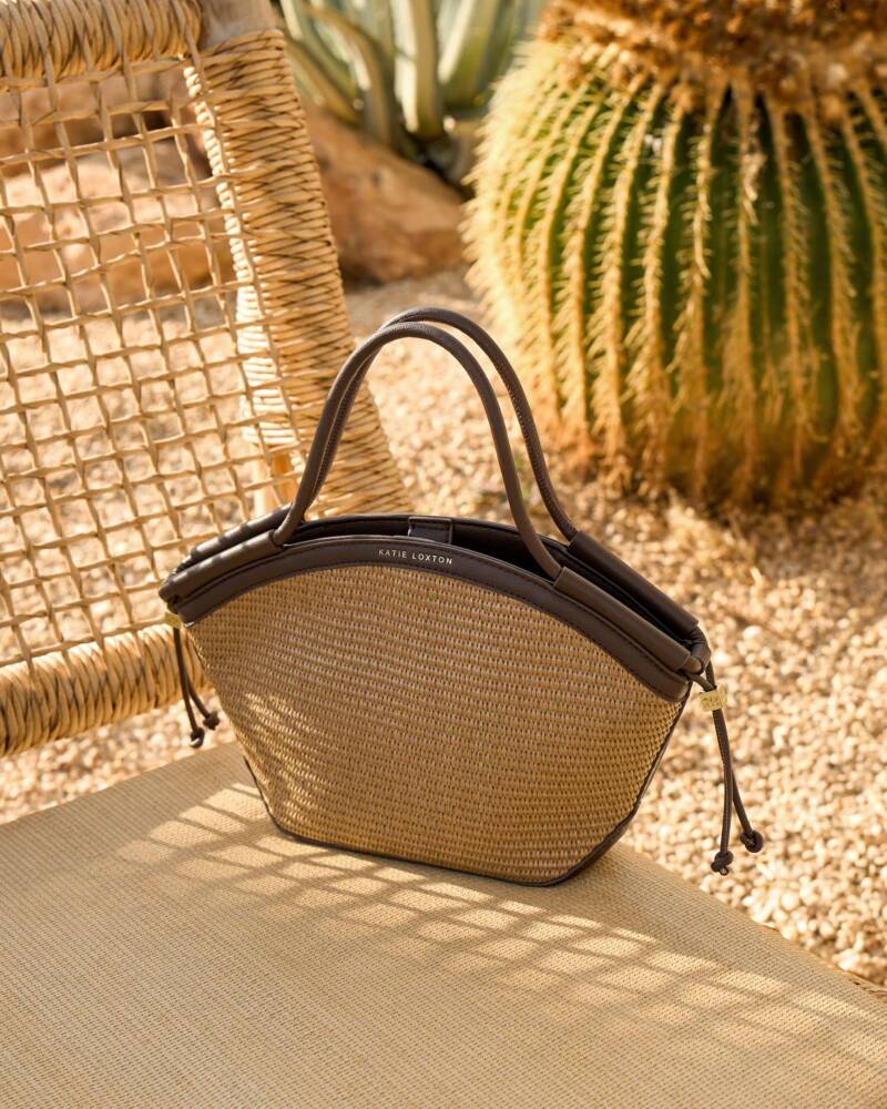 Katie Loxton | Florence Mini Raffia Tote Bag in Chocolate