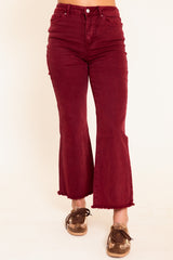 Madison's The Label | The Hadley Frayed Bootcut Jean - Dark Burgundy
