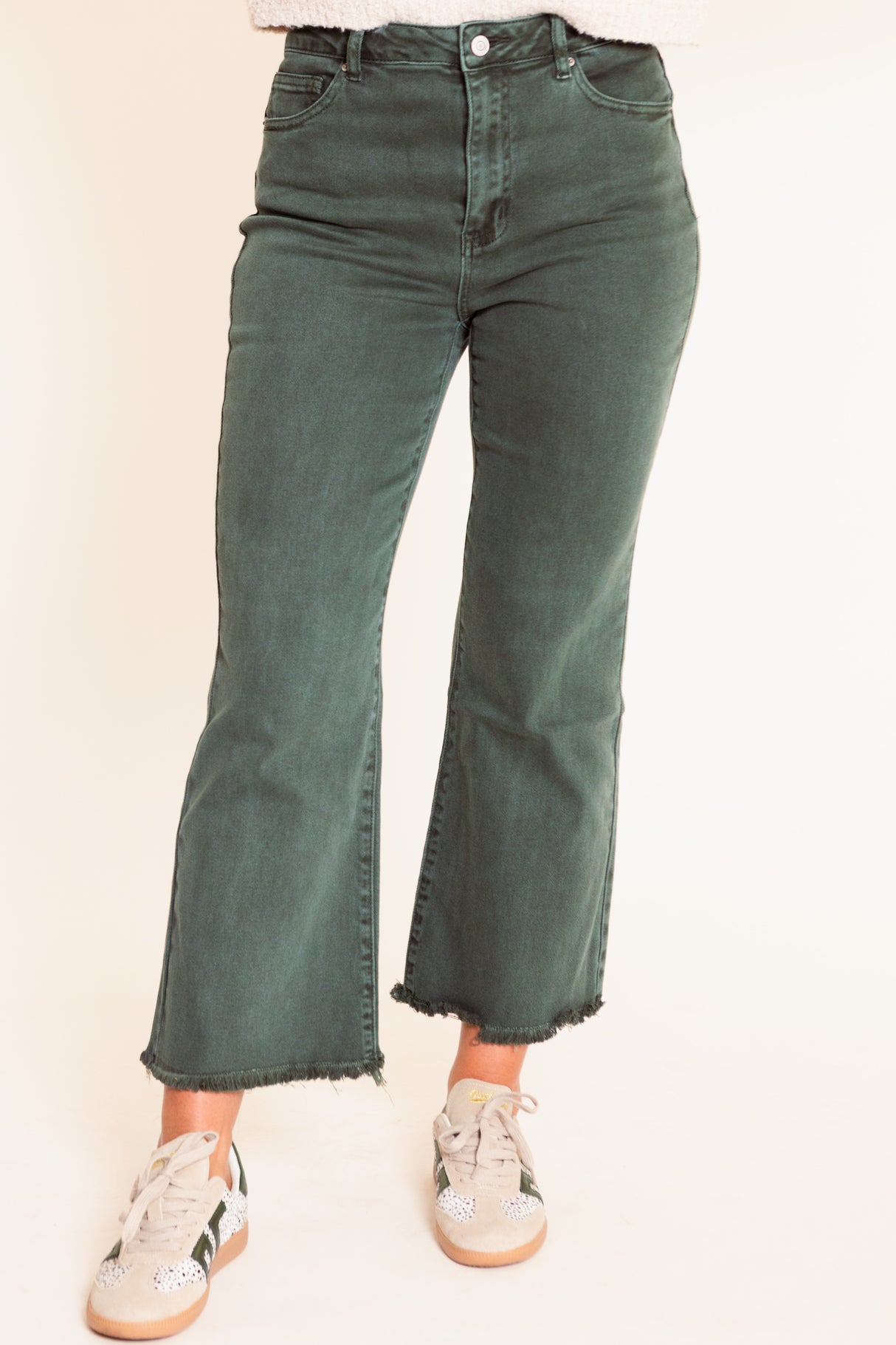 Madison's The Label | The Hadley Frayed Bootcut Jean - Dark Olive