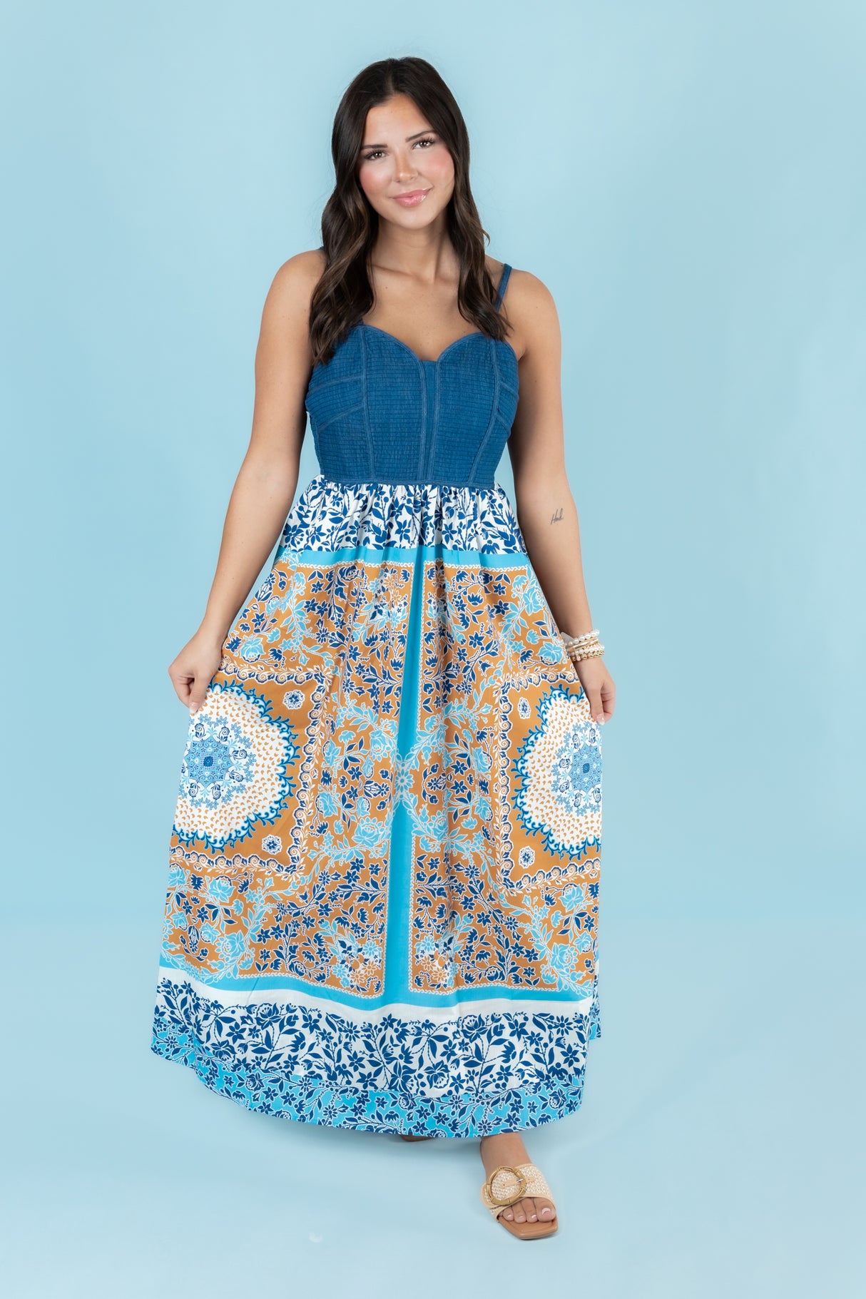 The Bohemian Breeze Denim Maxi Dress