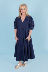 Lior | Amber Pointed Collar Navy Dress