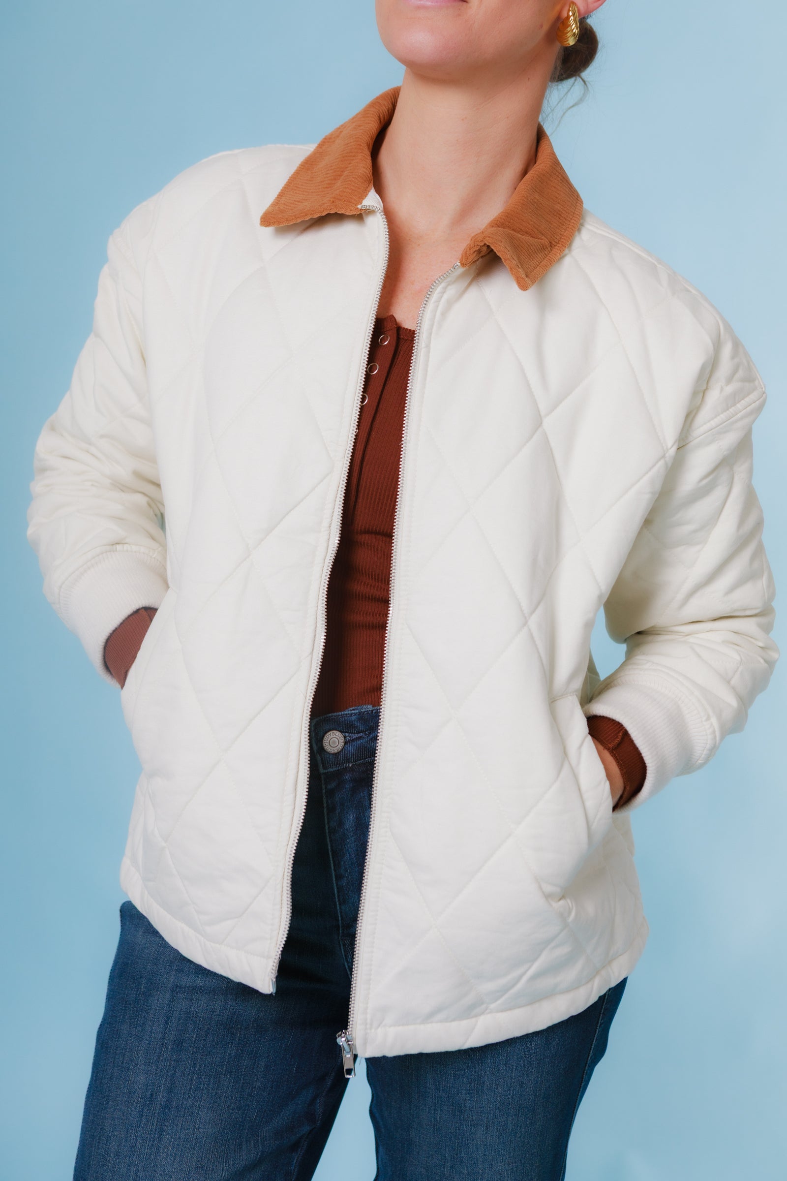 Snowfall Corduroy-Collar Quilted Jacket