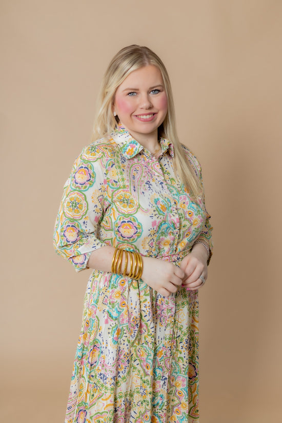 Load image into Gallery viewer, The Paisley Button Down Shirt Dress
