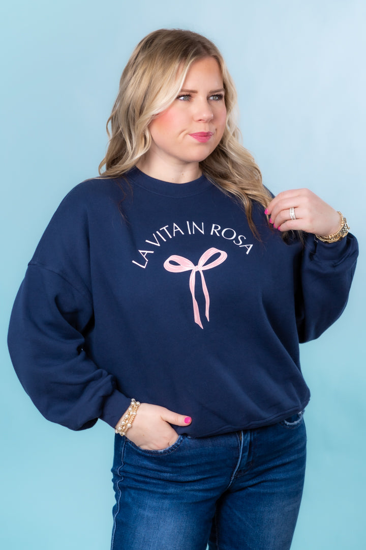 La Vita In Rosa Bow Graphic Sweatshirt (Final Sale)