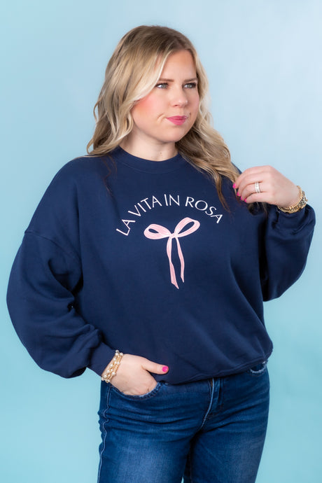 La Vita In Rosa Bow Graphic Sweatshirt (Final Sale)