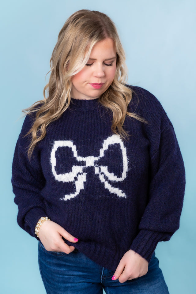 Navy Charm Bow Sweater (Final Sale)