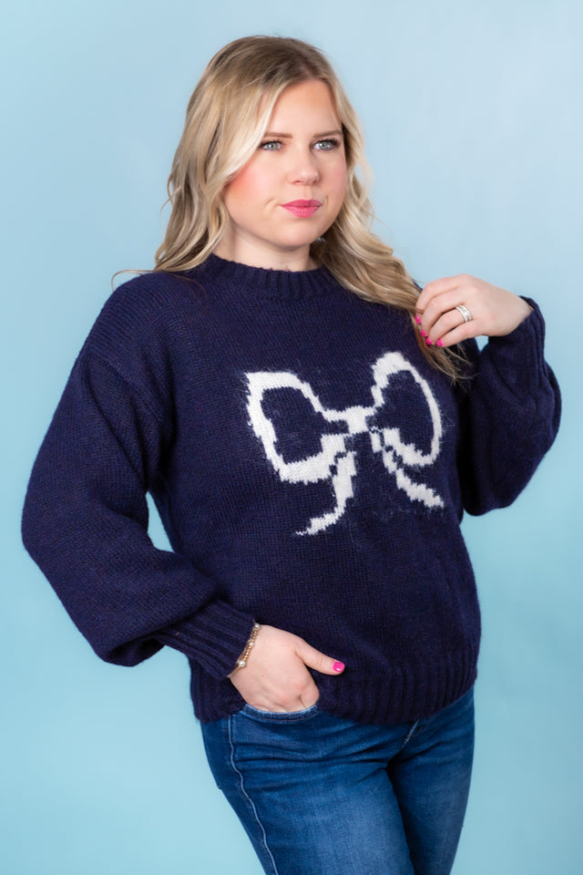 Navy Charm Bow Sweater (Final Sale)