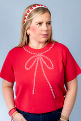 Bow Embellished Short Sleeve Sweater (Final Sale)