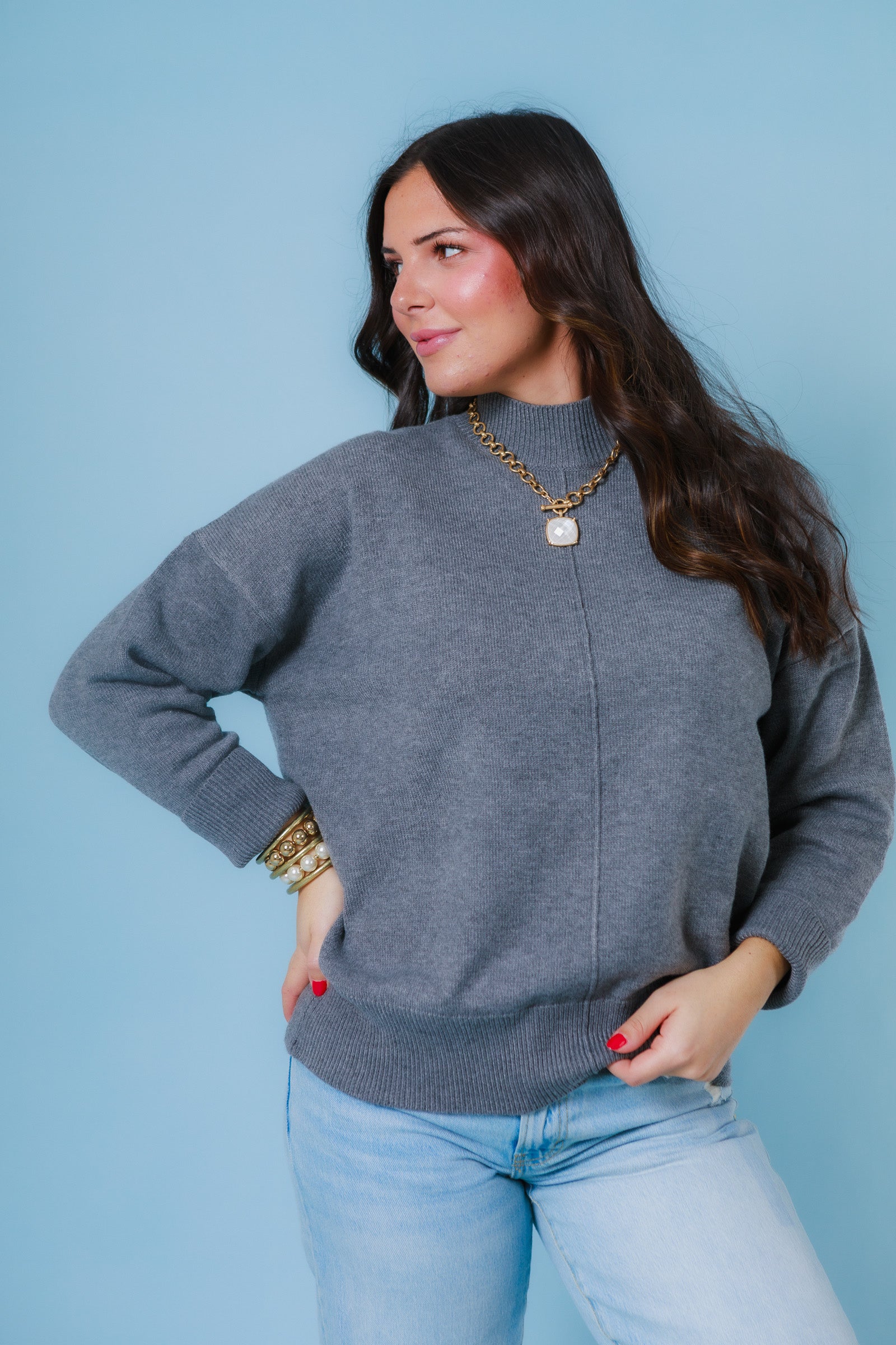 Effortless Edge Mock Neck Sweater